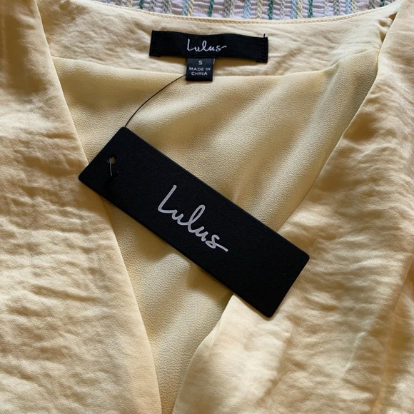 NWT Lulus Bring the Style Light Yellow Puff Sleeve Peplum Crop Top - Picture 5 of 11